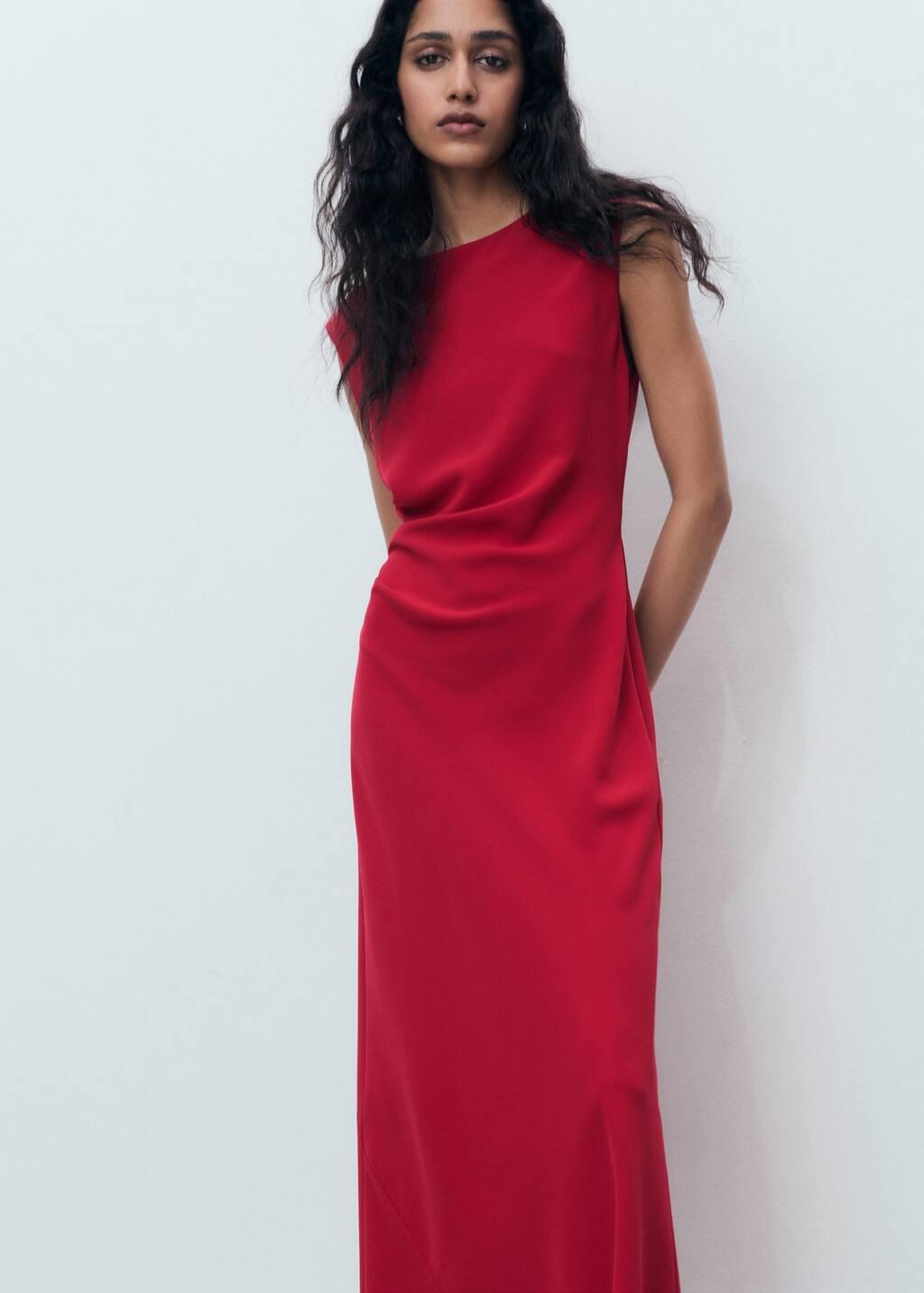 Red Ruched Midi Dress, Red, medium