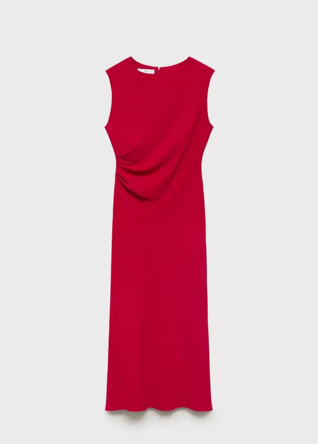 Red Ruched Midi Dress, , large image number 7