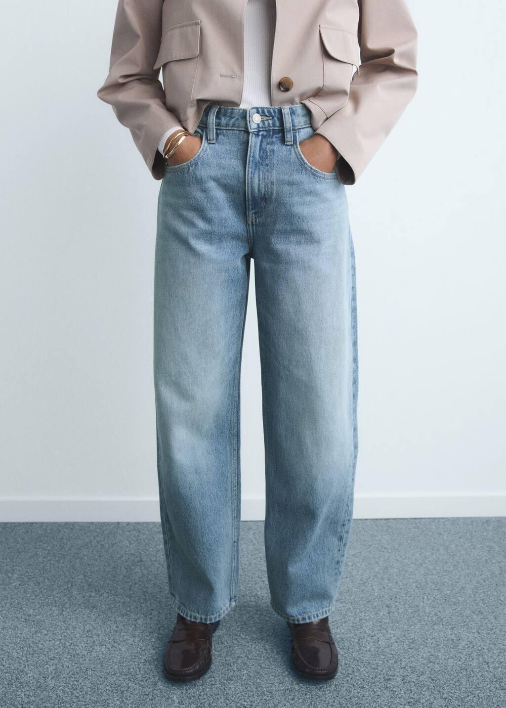 Blue High-Rise Balloon Jeans, Open Blue, large image number 1
