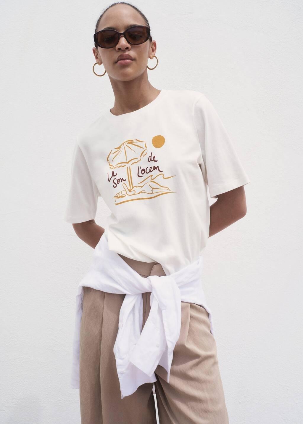 NATURAL WHITE Short-sleeved printed t-shirt, Natural White, large image number 0