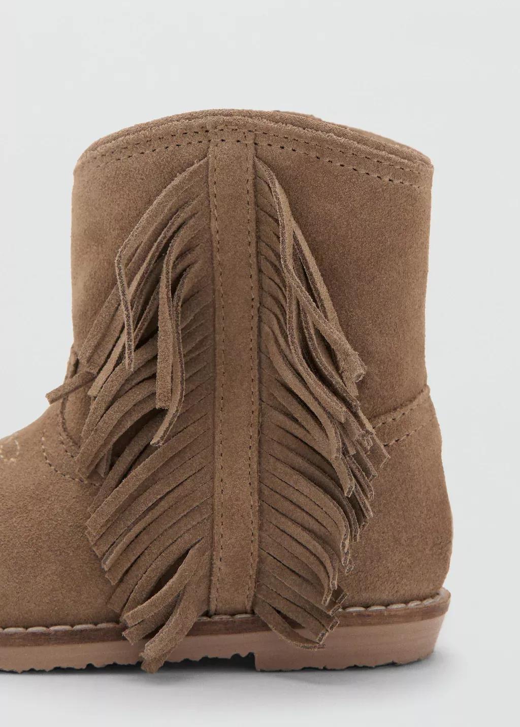 Brown Lt Pastel Fringed Leather Boots, Baby Girl, Light Pastel Brown, large image number 1