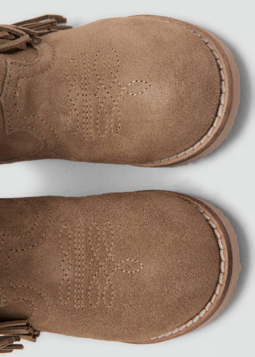 Brown Lt Pastel Fringed Leather Boots, Baby Girl, Light Pastel Brown, large image number 2