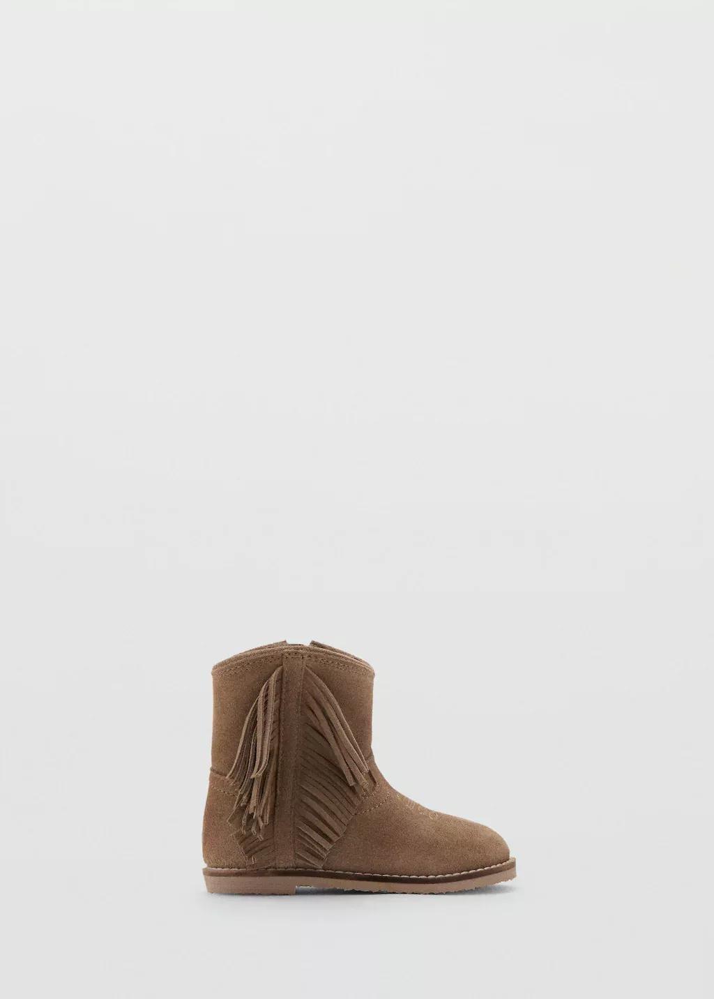 Brown Lt Pastel Fringed Leather Boots, Baby Girl, Light Pastel Brown, large image number 3