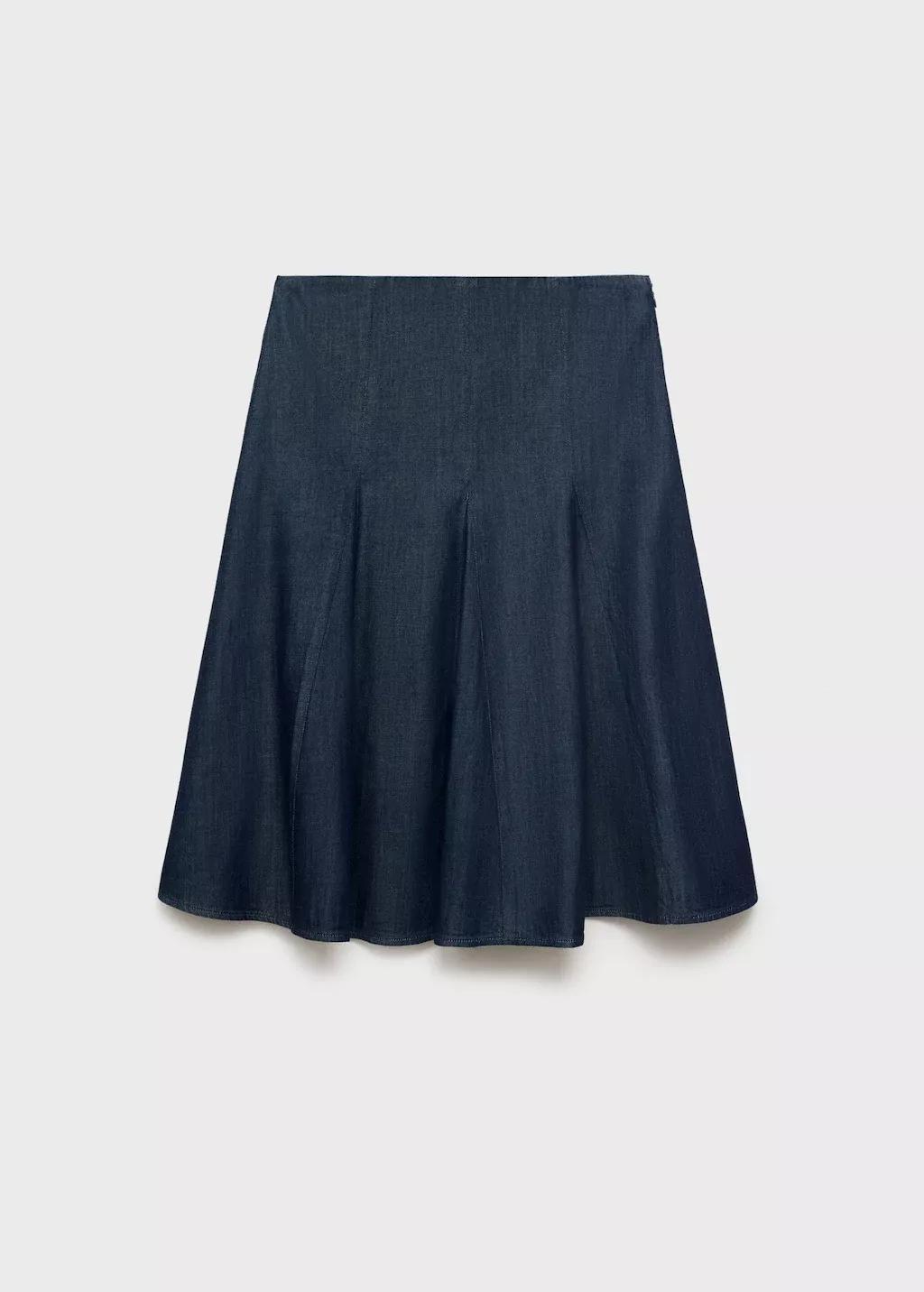 Blue Pleated Denim Skirt, , large image number 0
