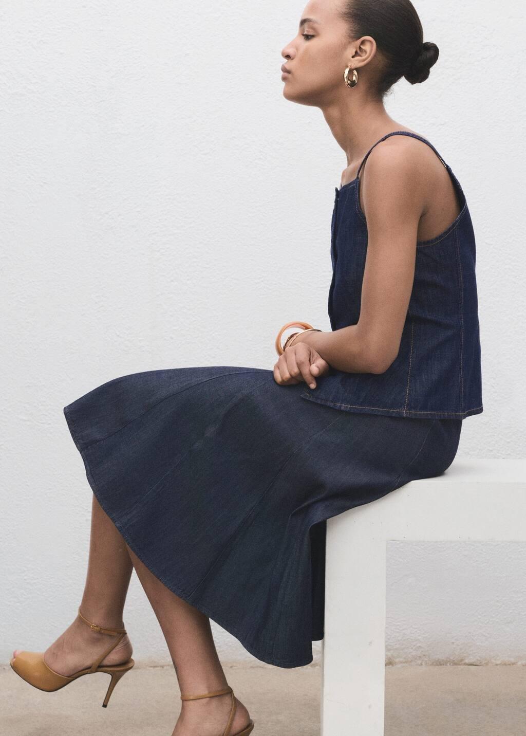 Blue Pleated Denim Skirt, 0201_TS, medium