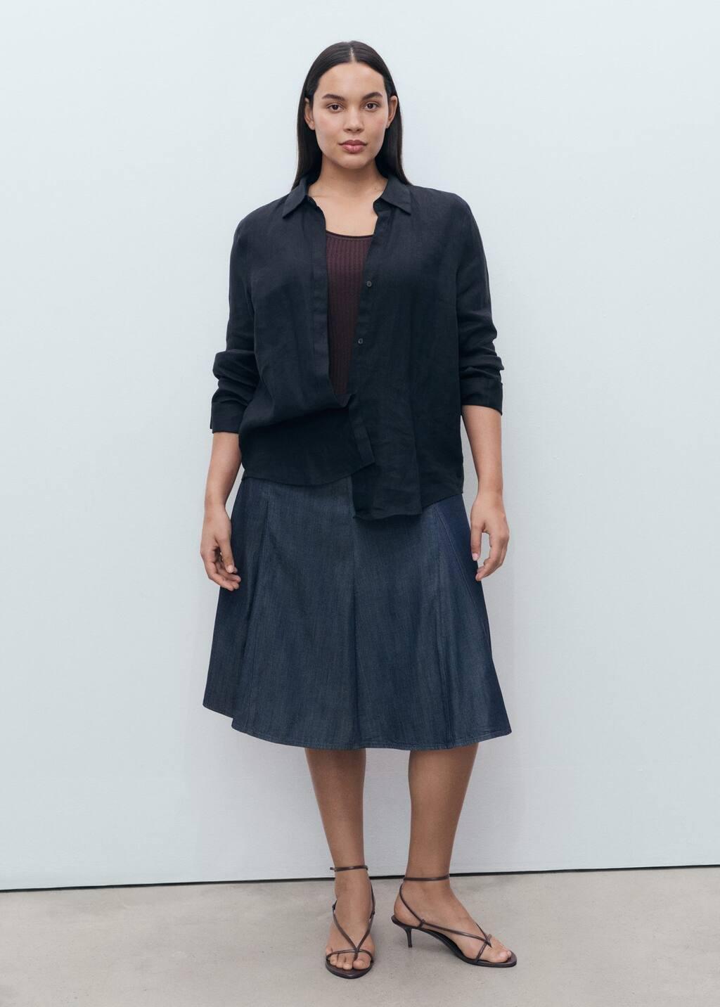 Blue Pleated Denim Skirt, 0201_TS, large image number 4