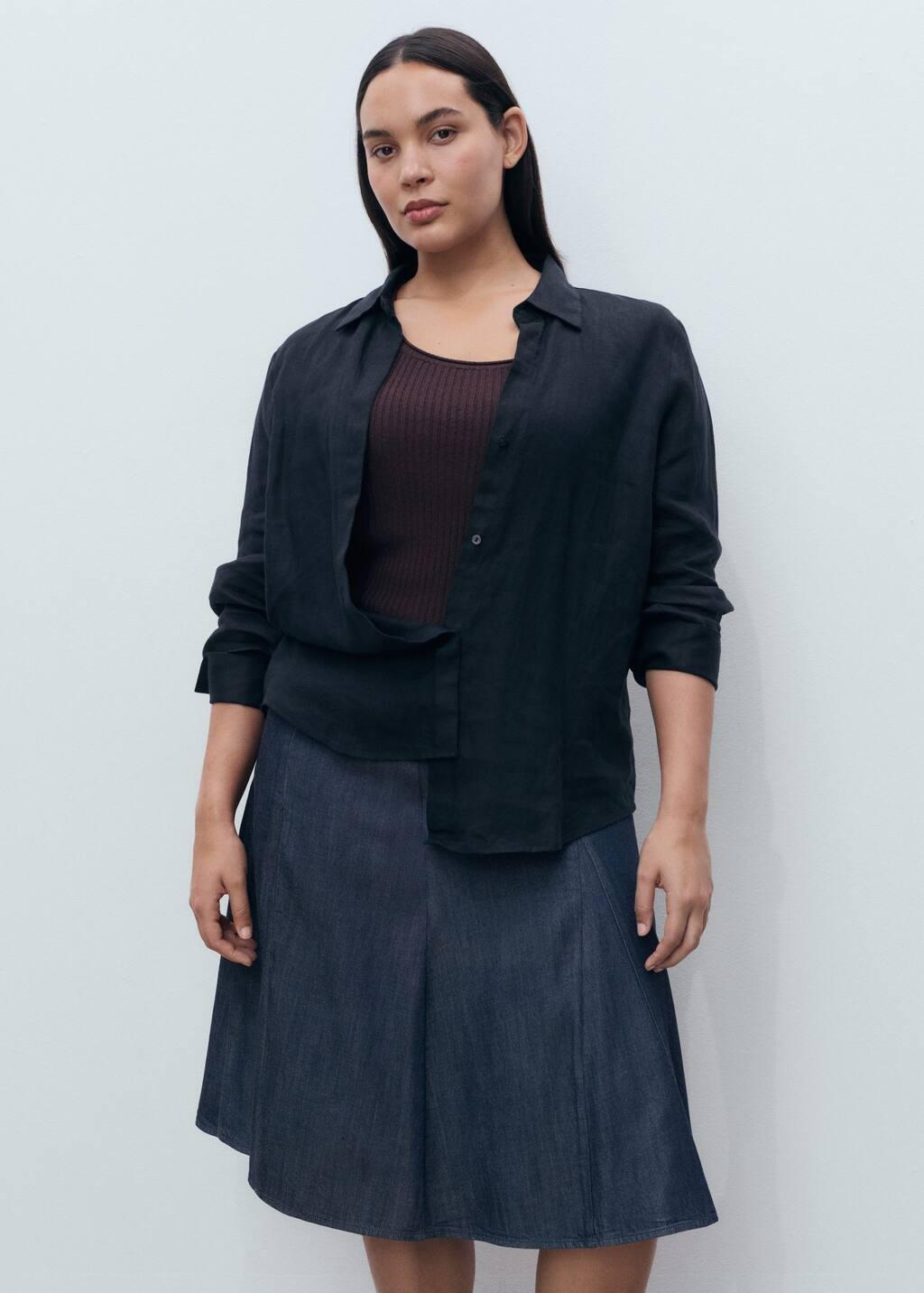 Blue Pleated Denim Skirt, 0201_TS, large image number 6