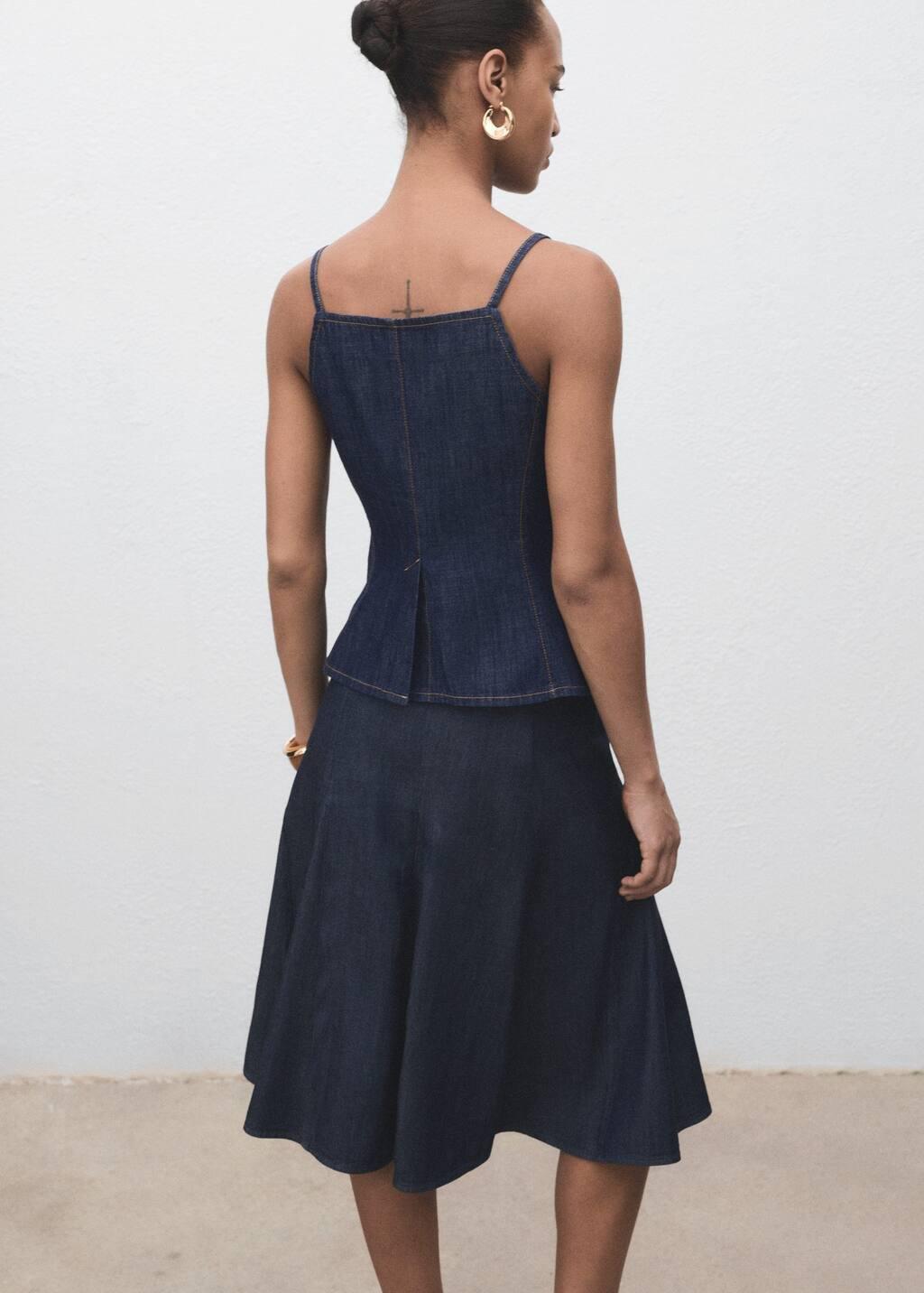 Blue Pleated Denim Skirt, Open Blue, large image number 8