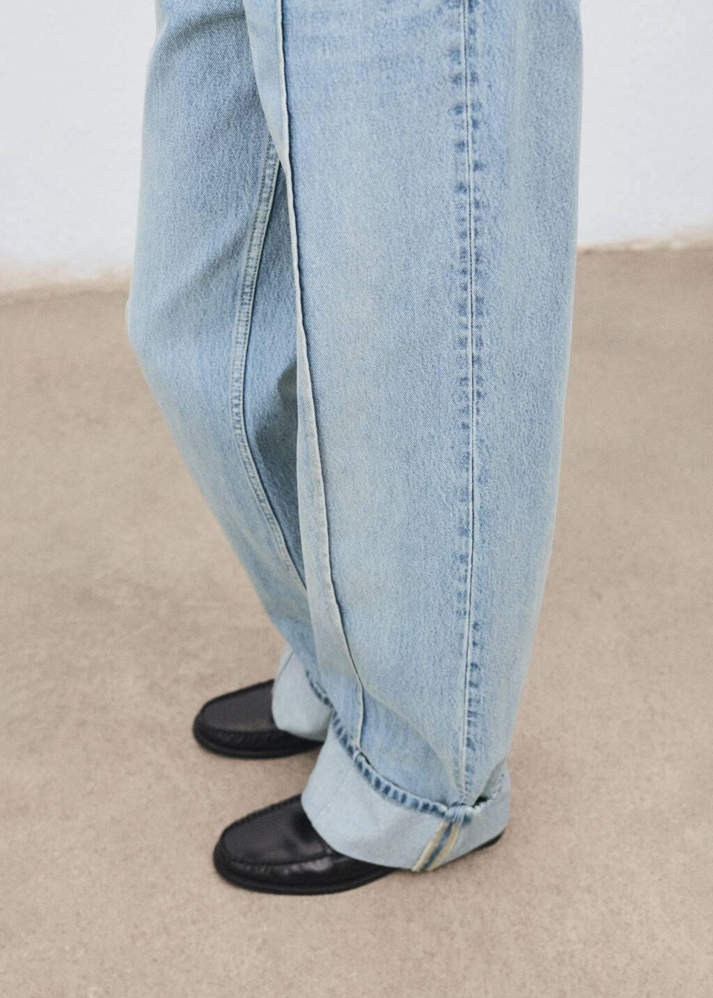 Blue Wide Leg Jeans With Turned-Up Hem, Open Blue, large image number 3