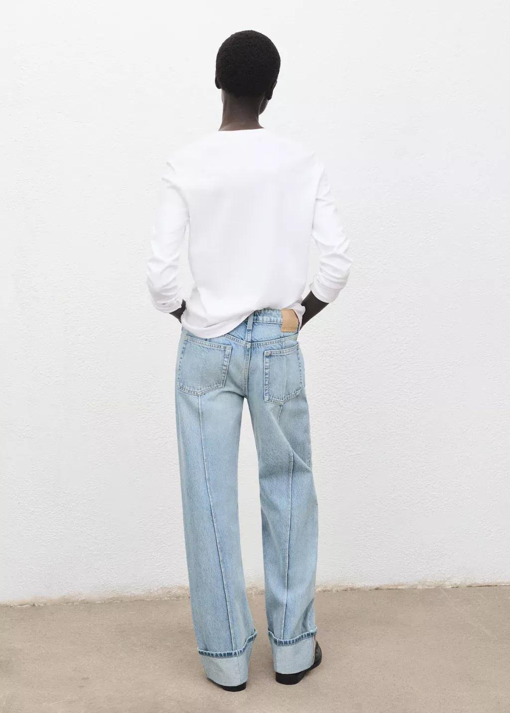 Blue Wide Leg Jeans With Turned-Up Hem, Open Blue, large image number 5
