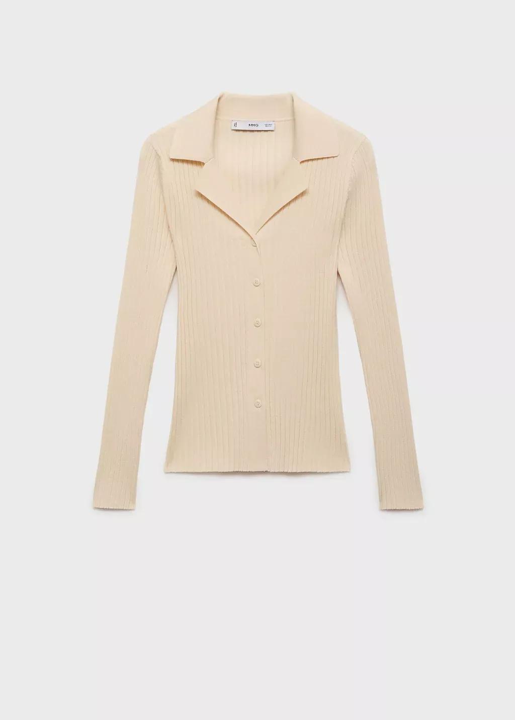 Beige Ribbed Lapel Cardigan, , large image number 0