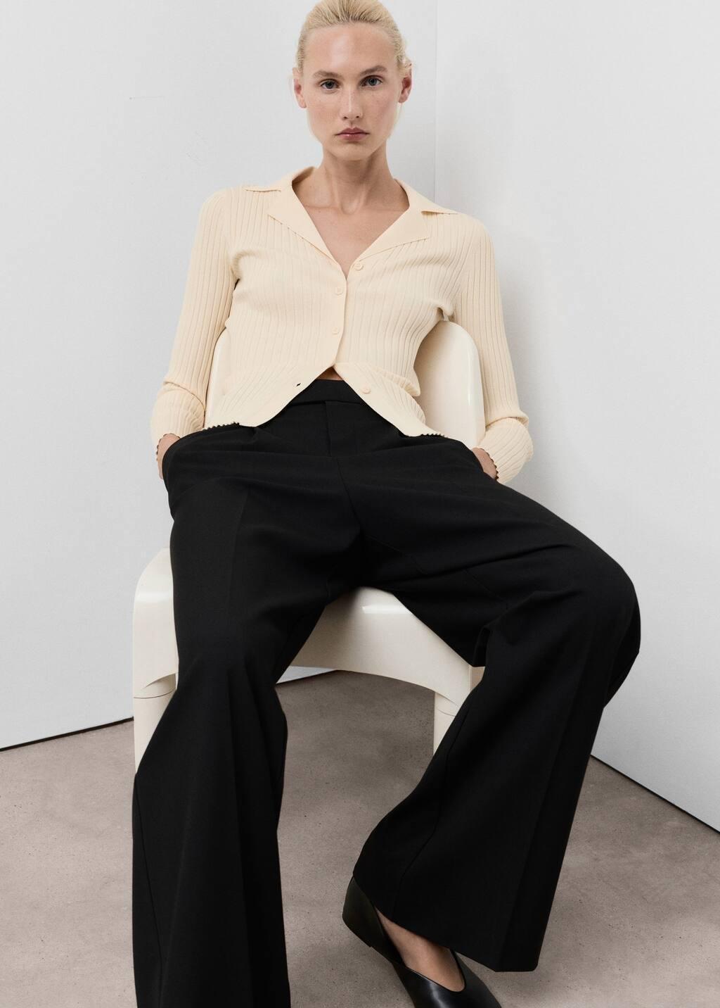 Beige Ribbed Lapel Cardigan, 0201_05, large image number 5