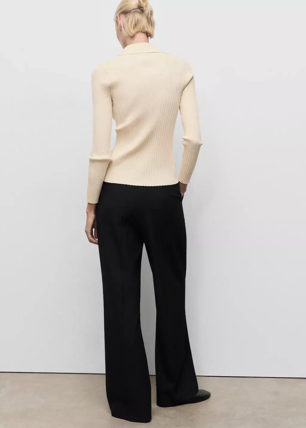 Beige Ribbed Lapel Cardigan, Light Beige, large image number 7