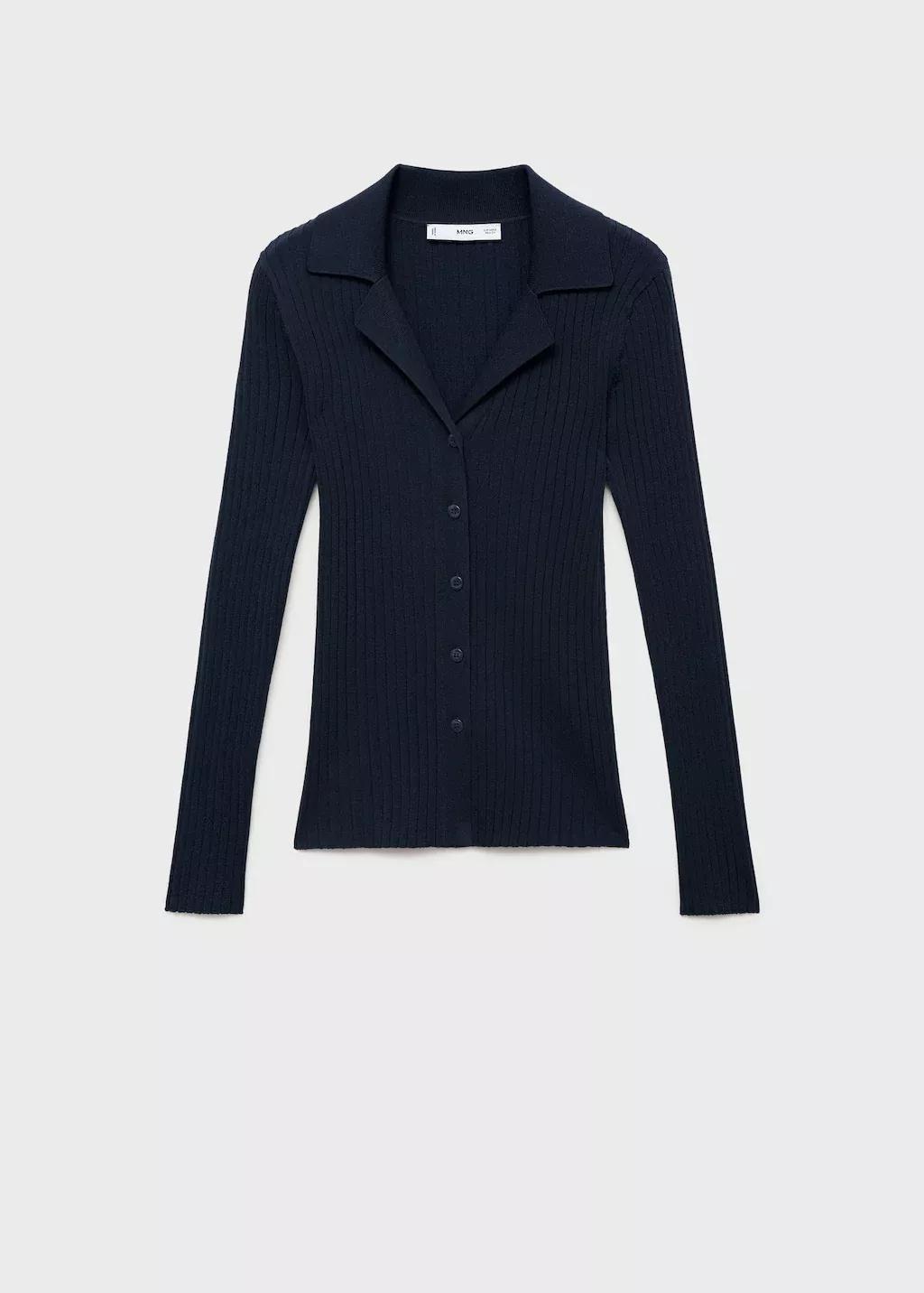 Navy Ribbed Lapel Cardigan, , large image number 0