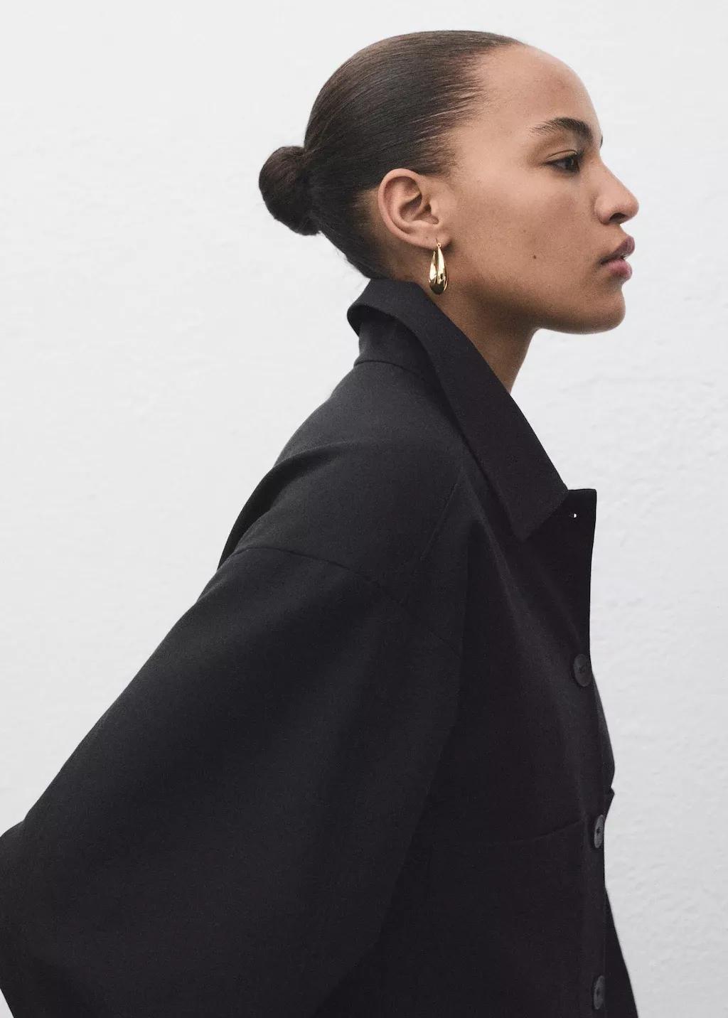 Black Cropped Jacket With Pockets, Black, large image number 1