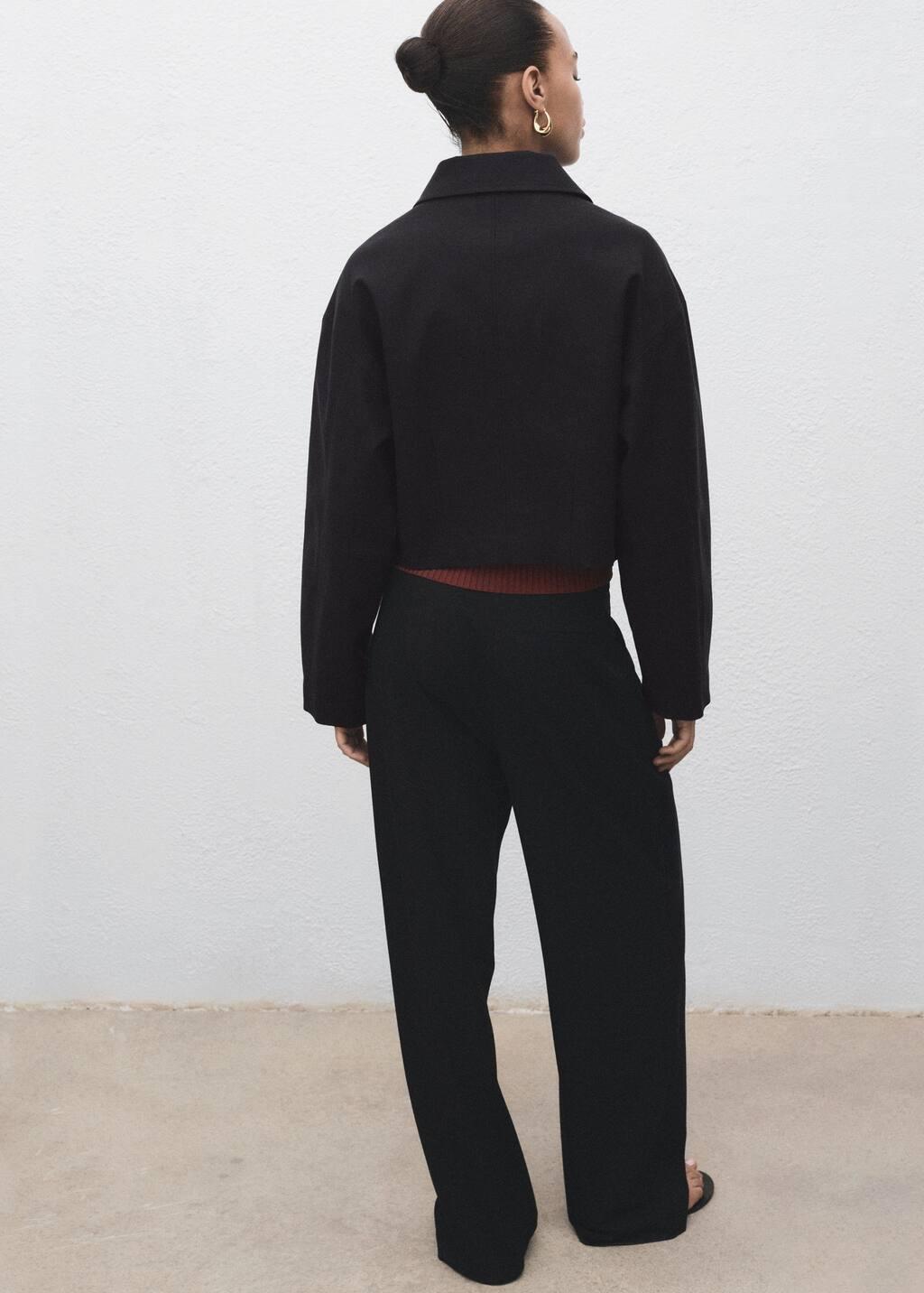 Black Cropped Jacket With Pockets, Black, large image number 6