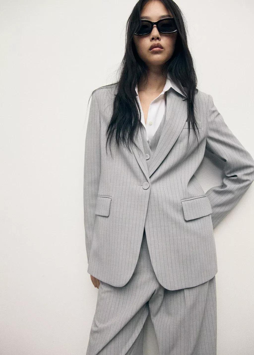 Grey Pinstripe Suit Jacket, , large image number 0