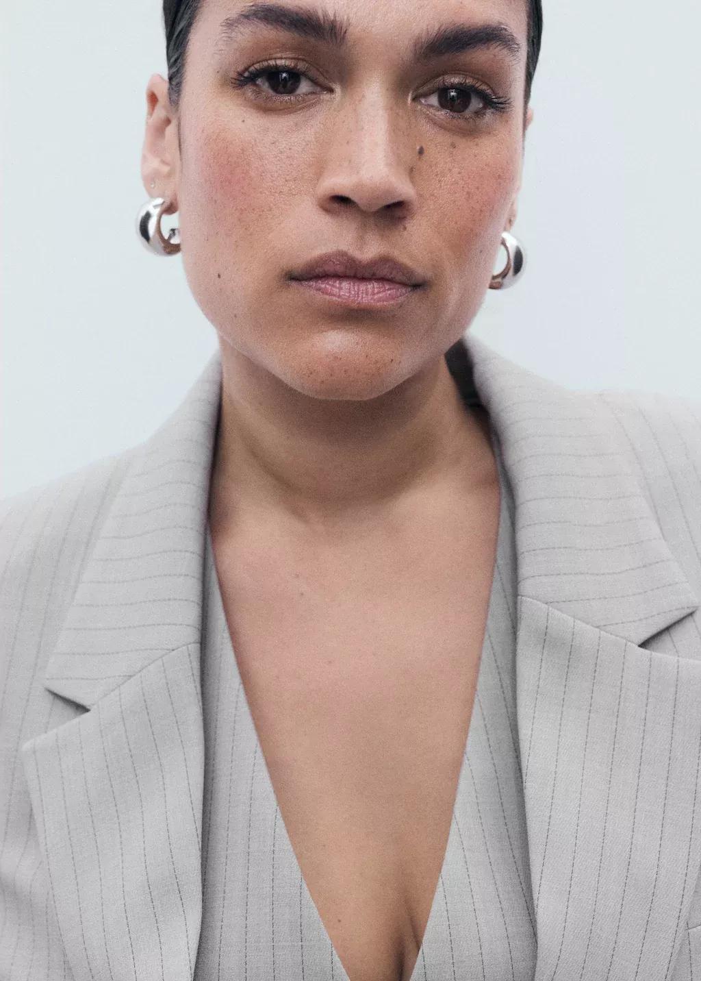 Grey Pinstripe Suit Jacket, Grey, large image number 4