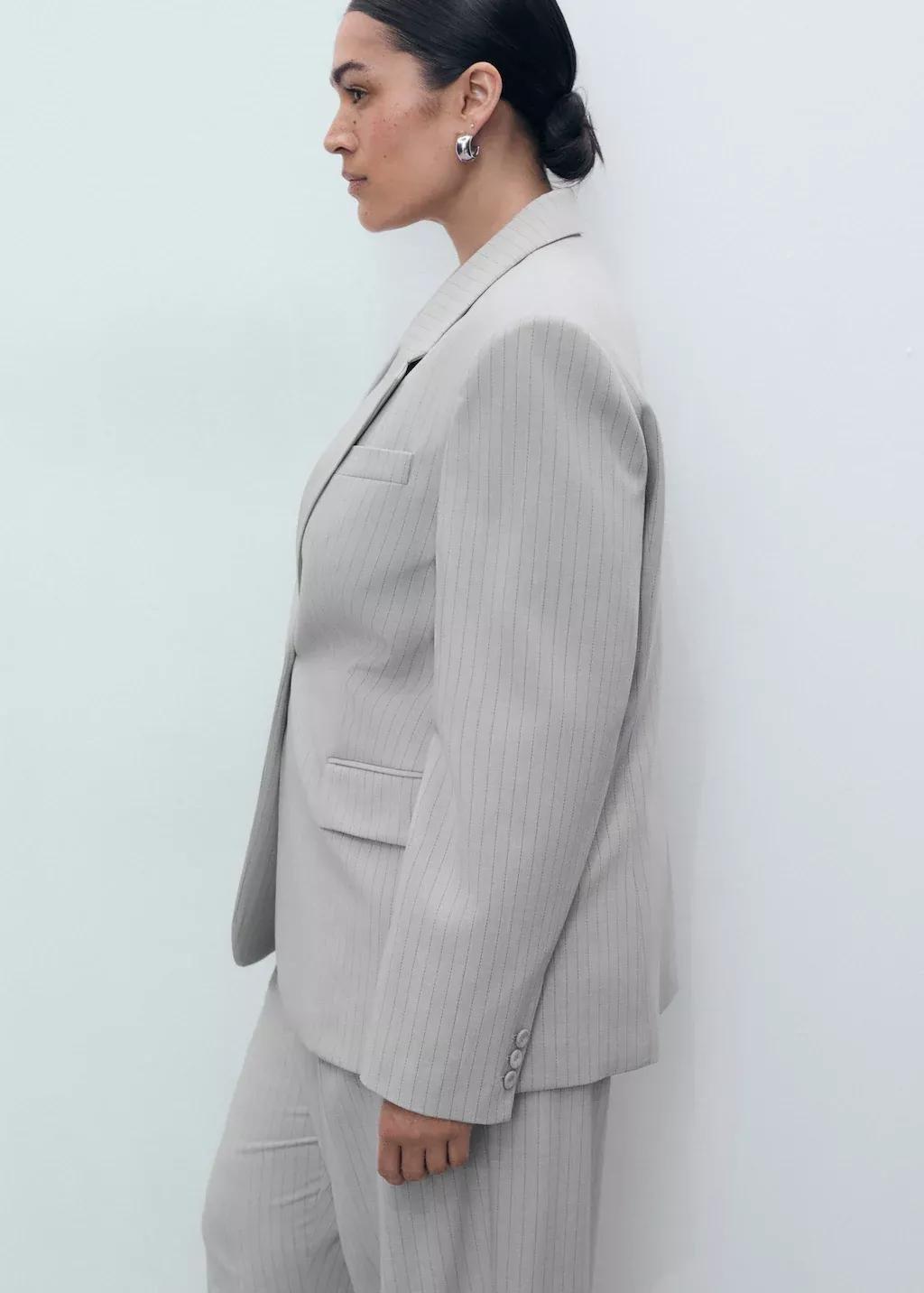 Grey Pinstripe Suit Jacket, , large image number 5