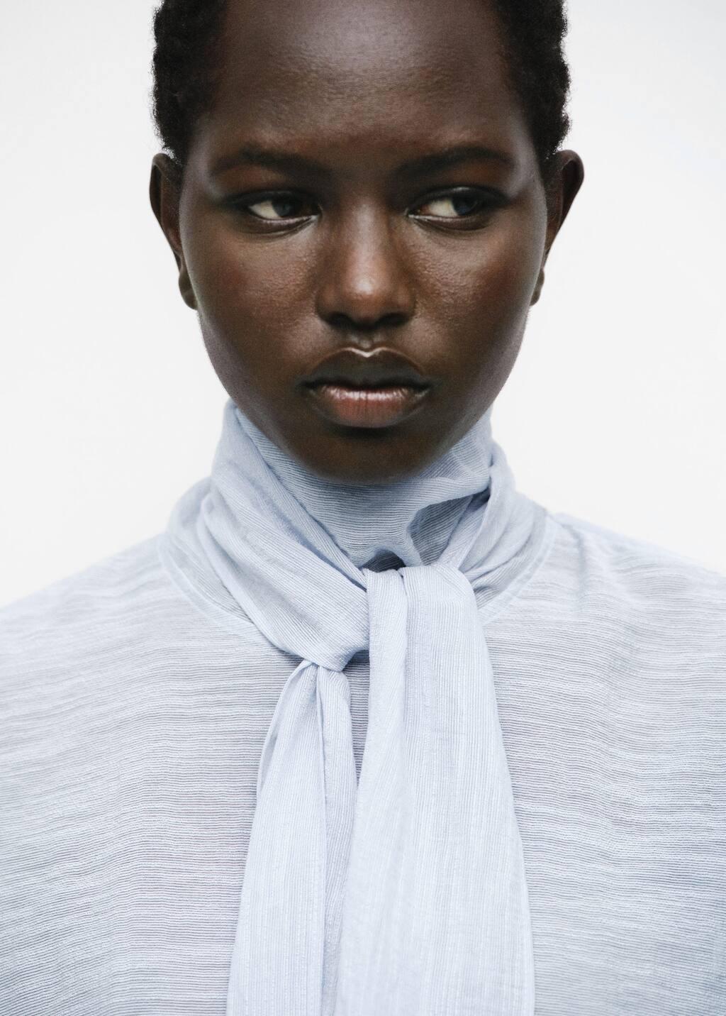 Blue Textured Blouse With Foulard, Light-Pastel Blue, large image number 2