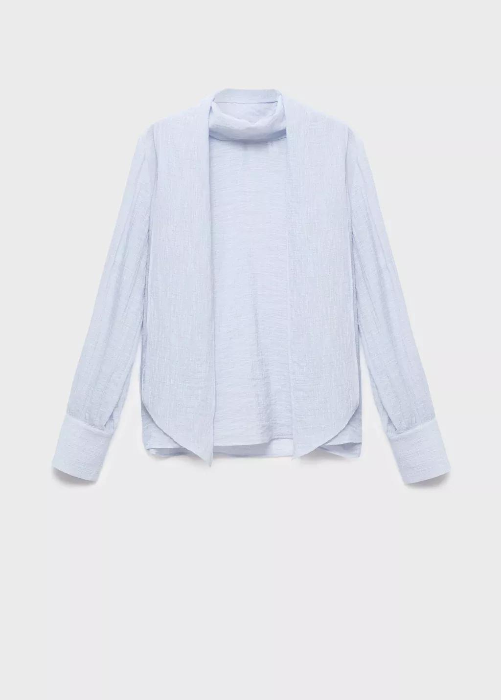 Blue Textured Blouse With Foulard, Light-Pastel Blue, large image number 3
