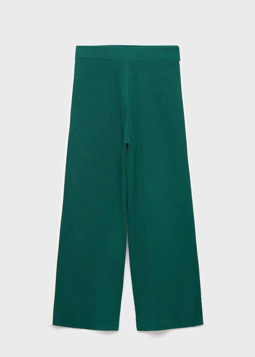 Green Fine-Knit Straight-Fit Trousers, , large image number 0
