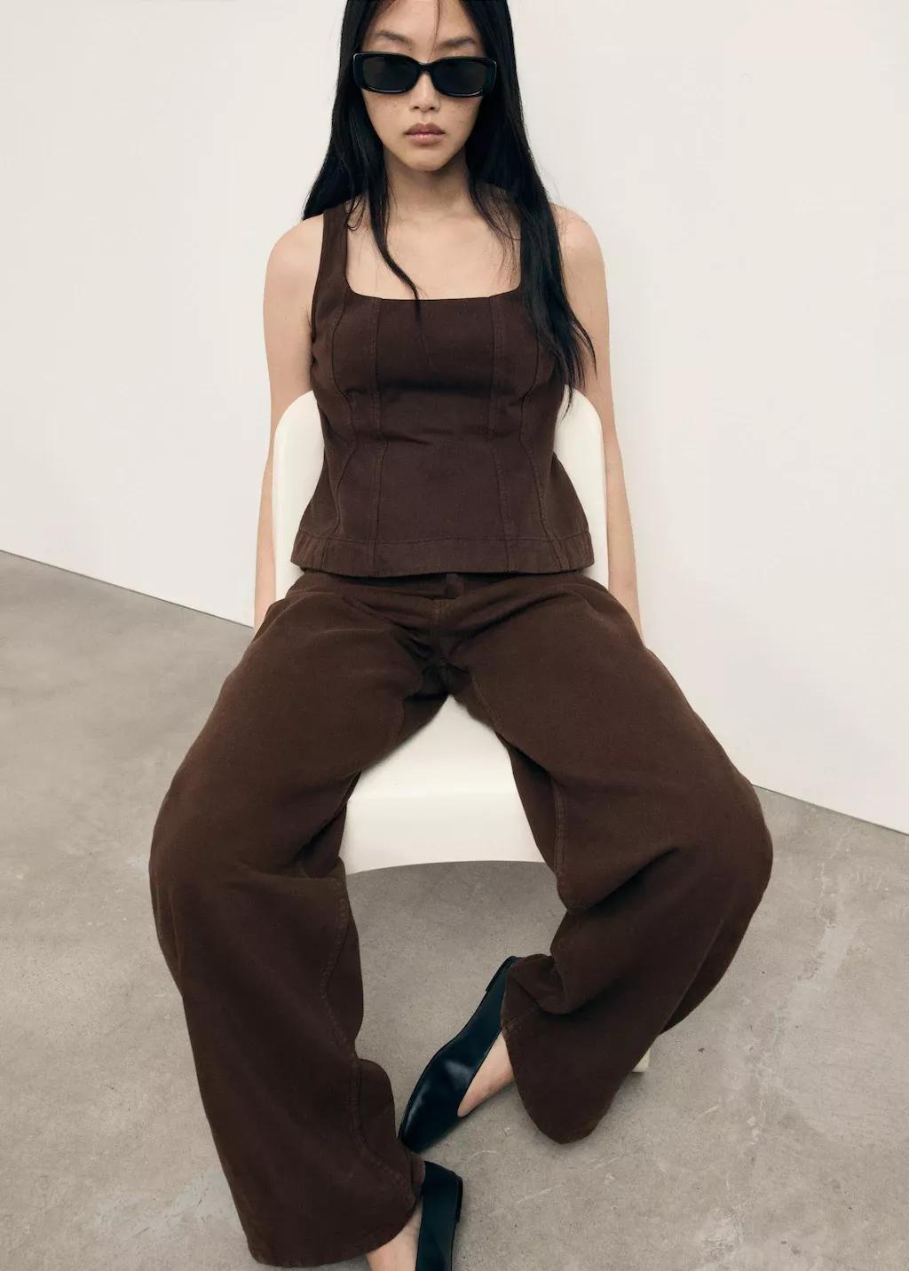 DARK BROWN Mid-rise barrel jeans, Dark Brown, medium