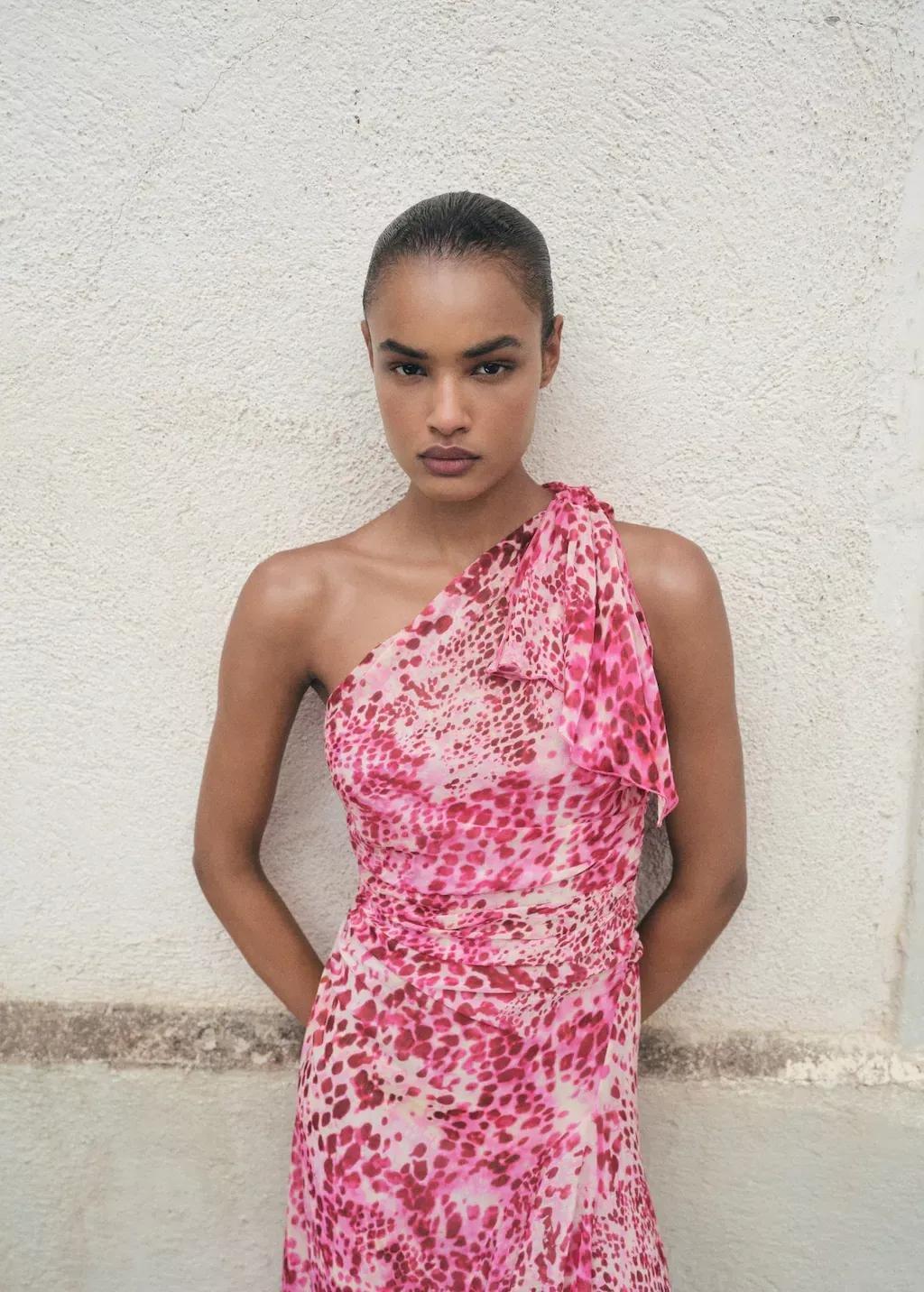 BRIGHT PINK Asymmetrical animal-print dress, , large image number 1