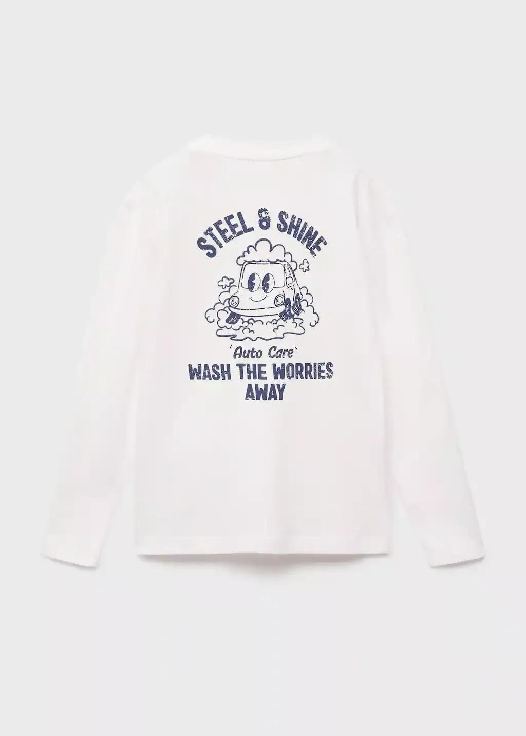 White Embossed Cotton T-Shirt, Kids Boys, , large image number 1