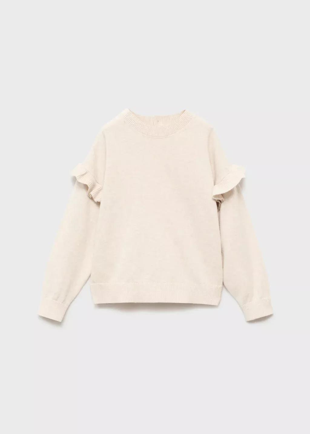 Beige Ruffle Knitted Sweater, Baby Girl, , medium