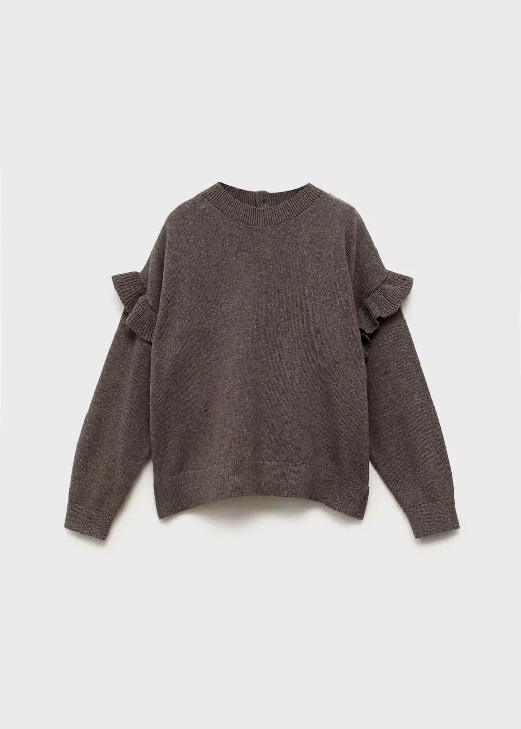 Brown Ruffle Knitted Sweater, Baby Girl, Brown, medium