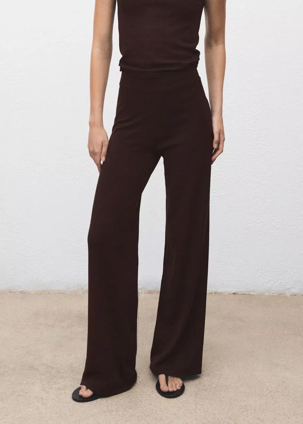 Brown Fine-knit wide-leg trousers, Dark Brown, large image number 1