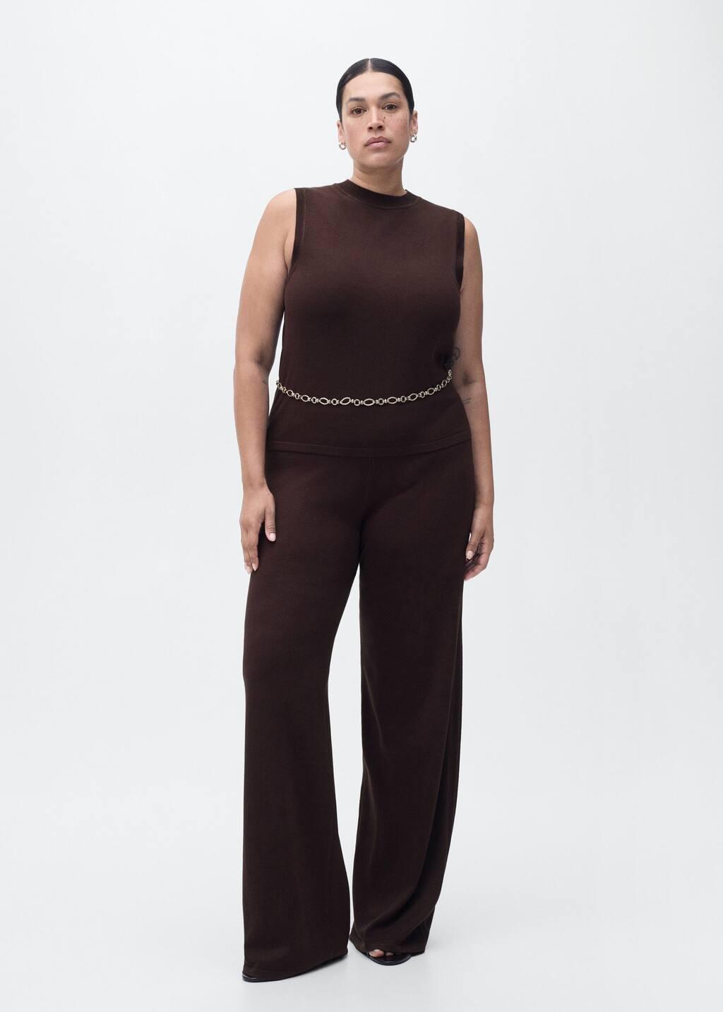 Brown Fine-knit wide-leg trousers, Dark Brown, large image number 3