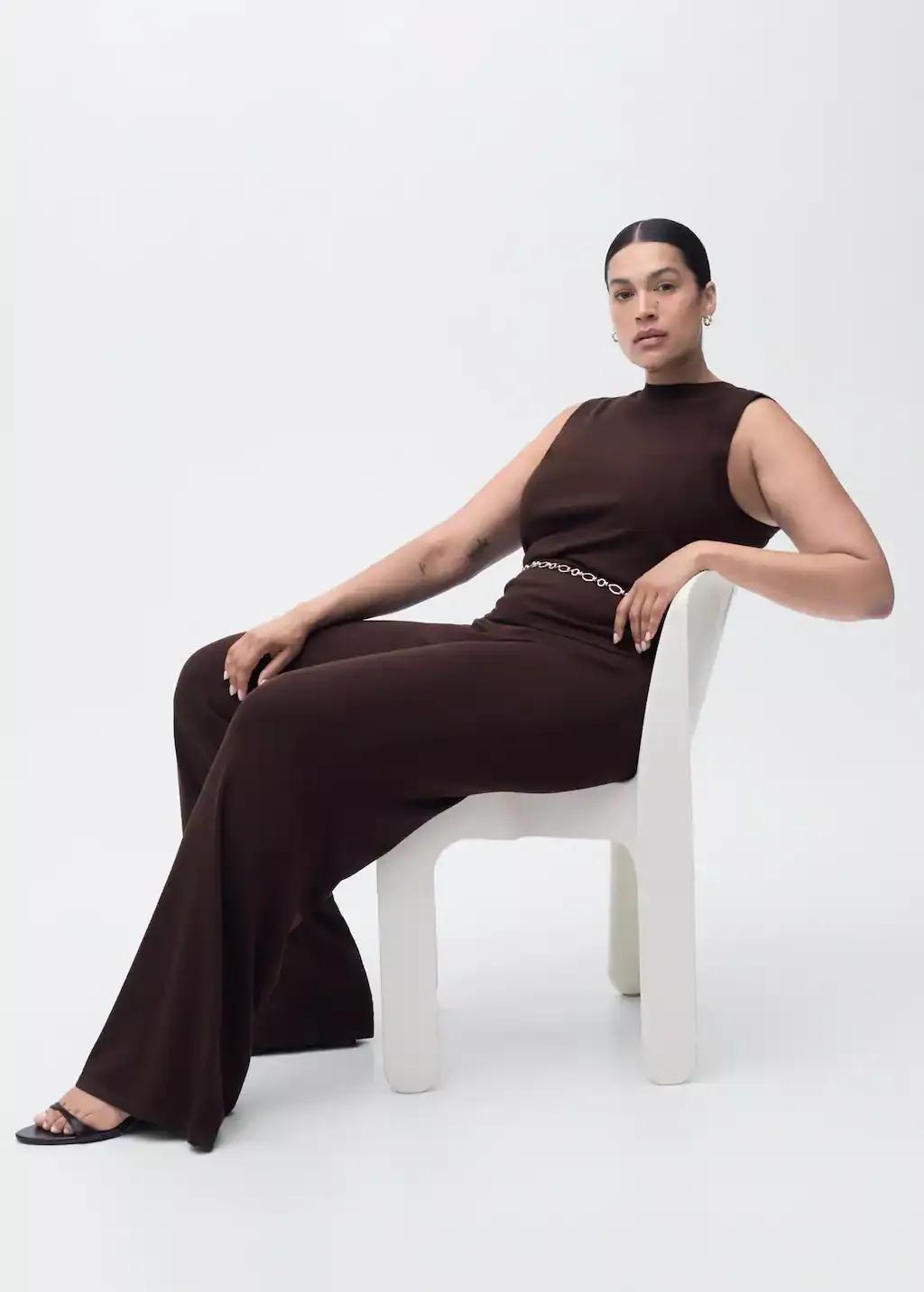 Brown Fine-knit wide-leg trousers, Dark Brown, large image number 5
