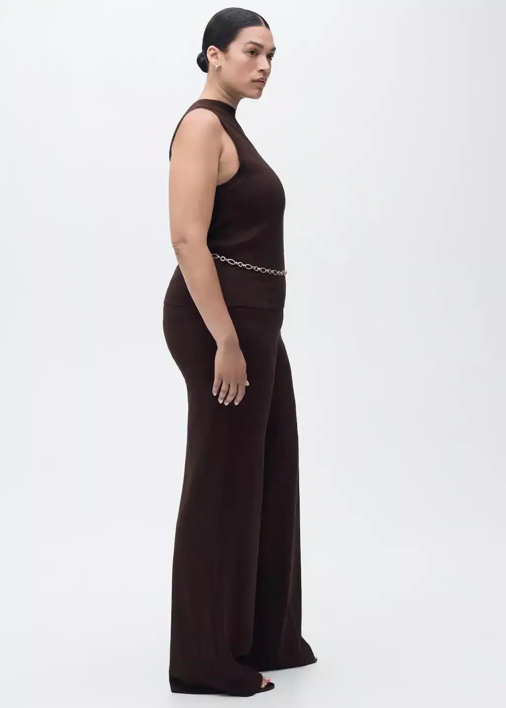 Brown Fine-knit wide-leg trousers, Dark Brown, large image number 6