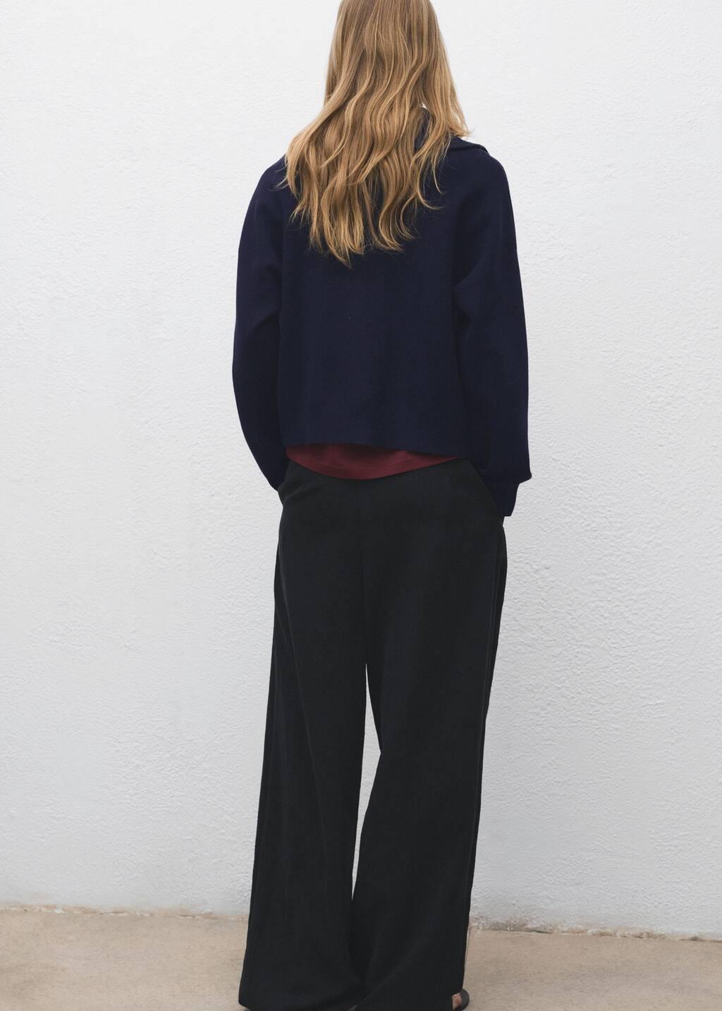 Navy Knitted Sweater With Zip Collar, Navy, large image number 4