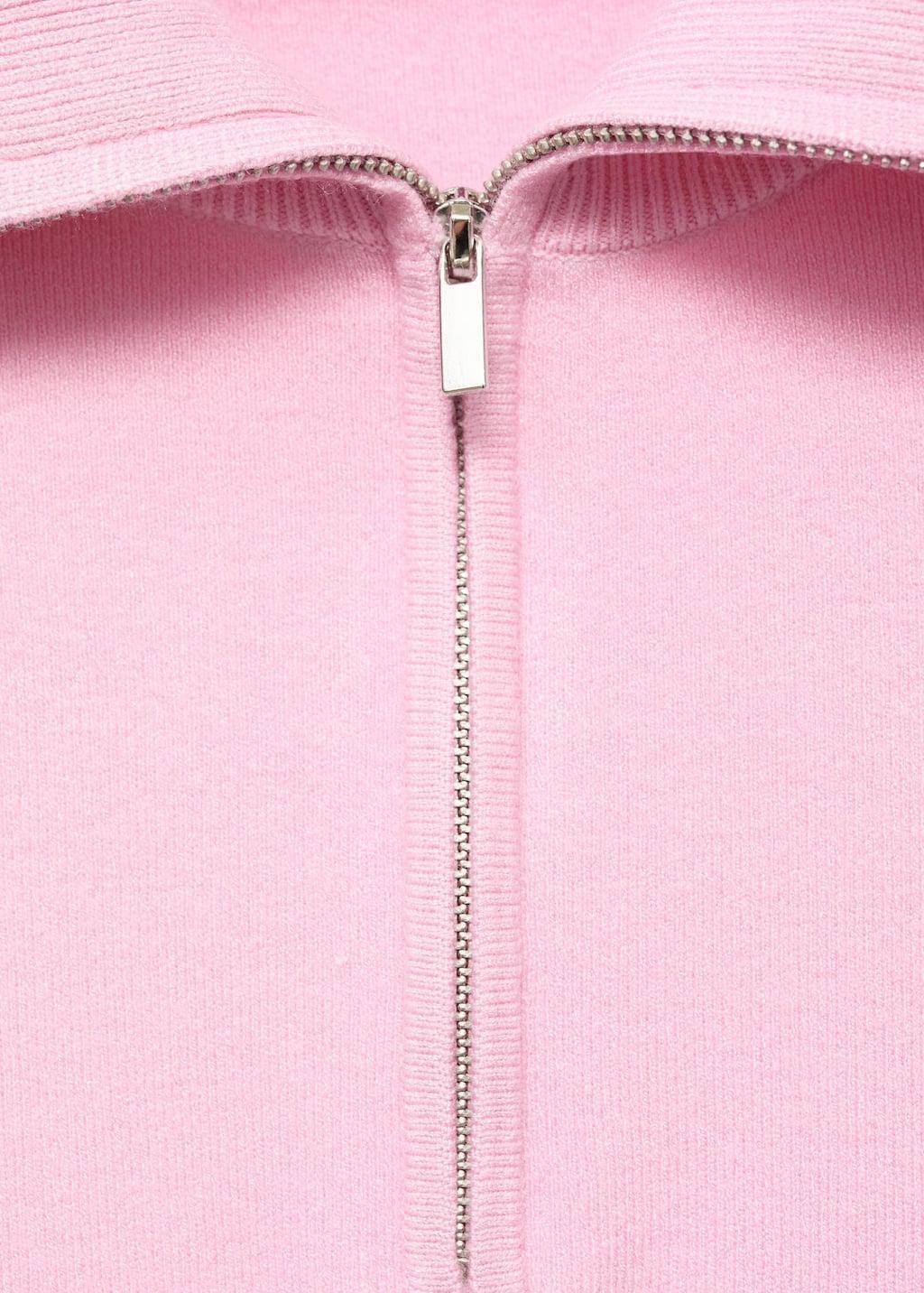 Pink Knitted Sweater With Zip Collar, Light-Pastel Pink, large image number 4