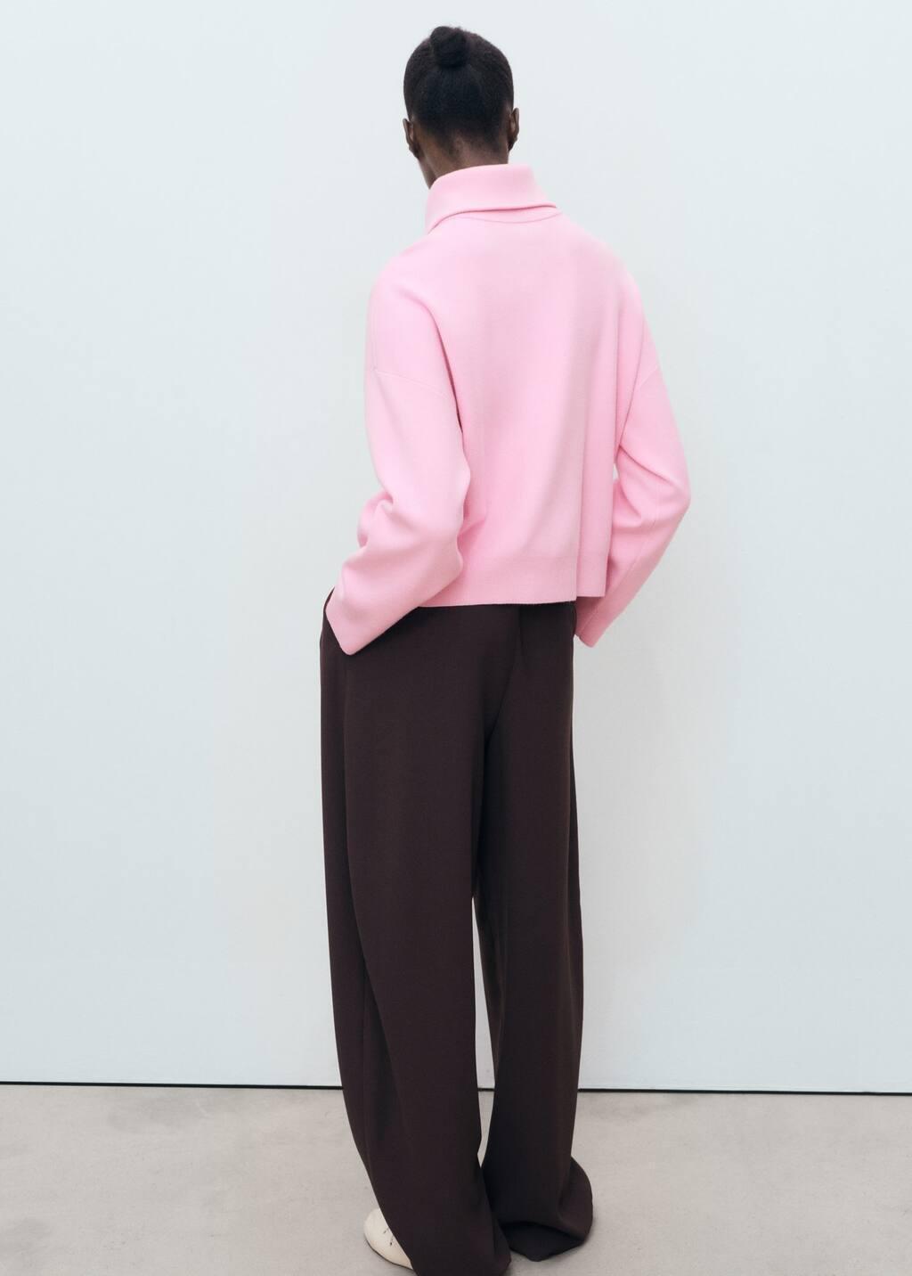 Pink Knitted Sweater With Zip Collar, Light-Pastel Pink, large image number 5