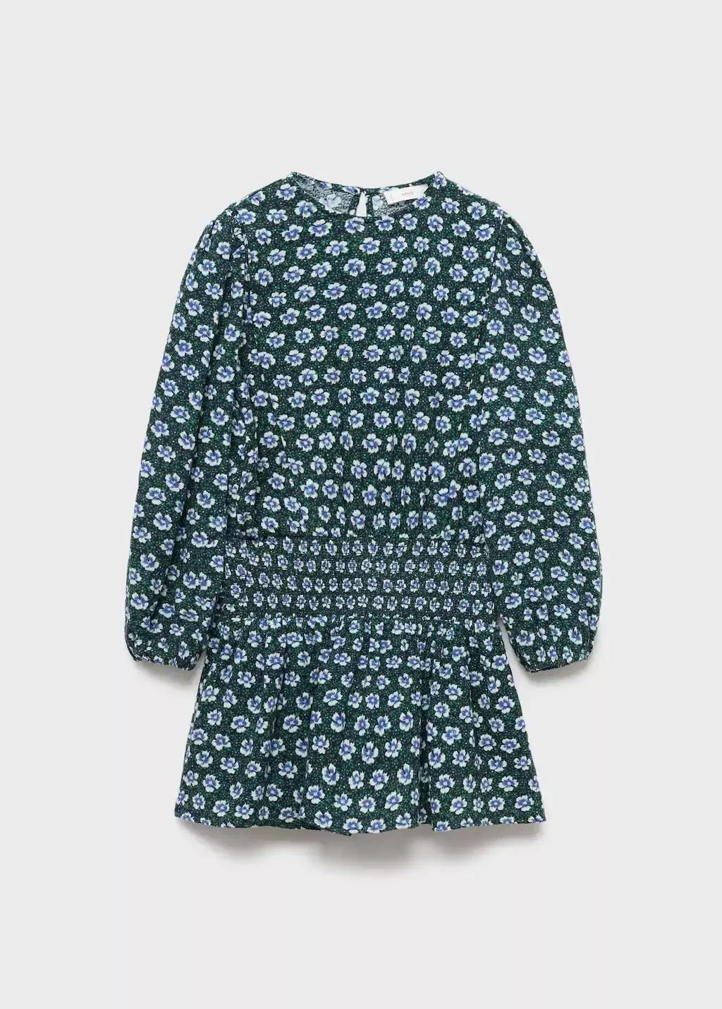 Green Ruched Floral Dress, Kids Girl, , medium