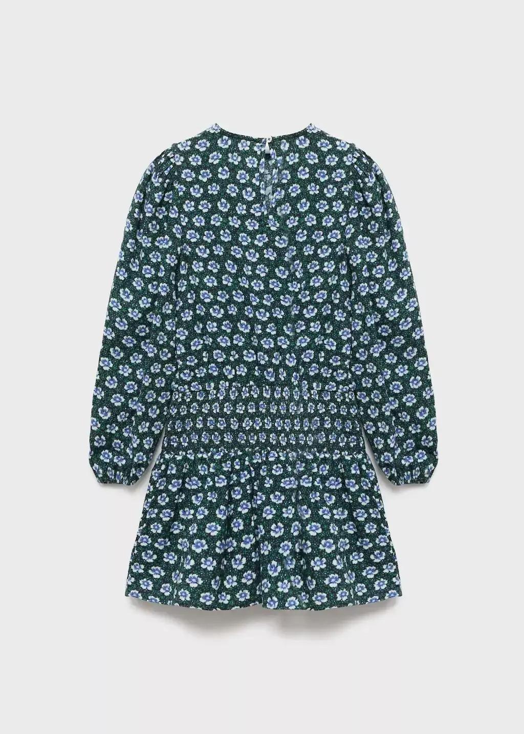 Green Ruched Floral Dress, Kids Girl, , large image number 1