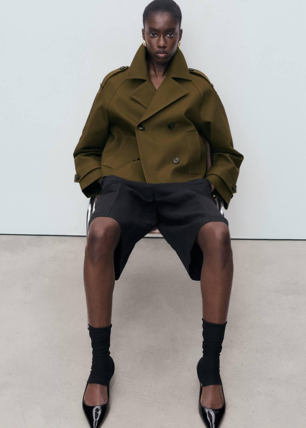 BEIGE - KHAKI Oversized short double-breasted trench coat, Beige - Khaki, large image number 2