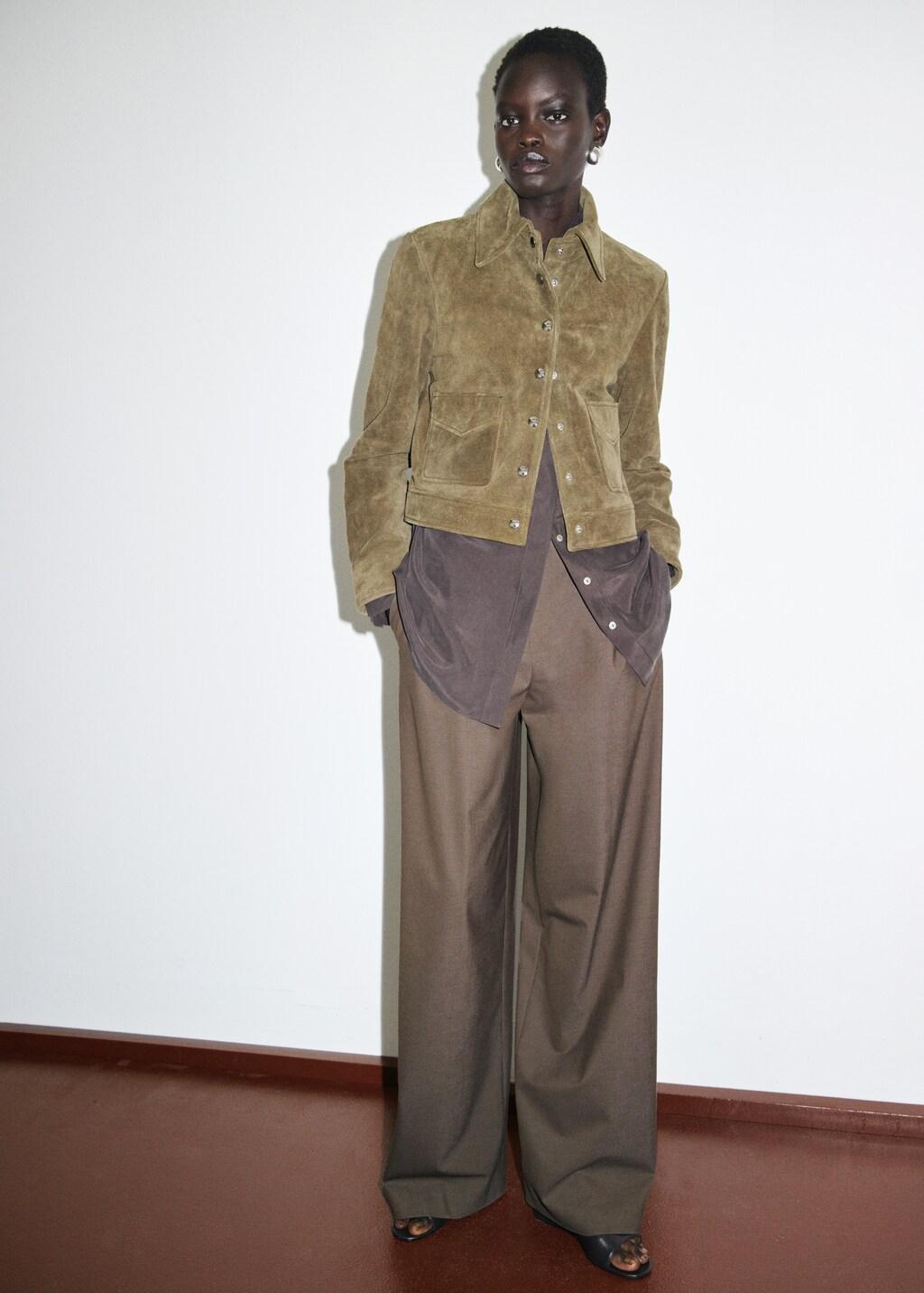 Khaki Suede Leather Jacket With Buttons, 0201_37, large image number 0