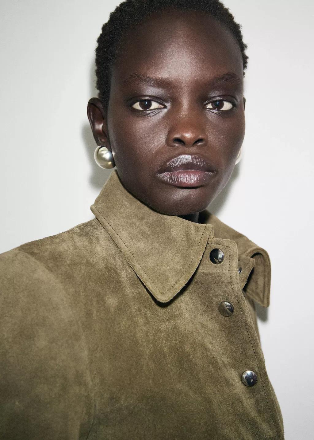 Khaki Suede Leather Jacket With Buttons, 0201_37, large image number 4