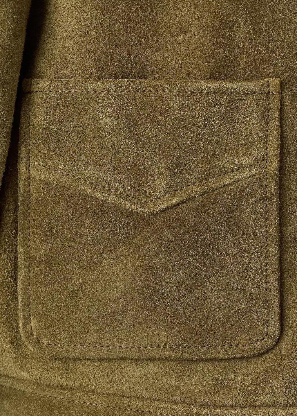 Khaki Suede Leather Jacket With Buttons, 0201_37, large image number 5