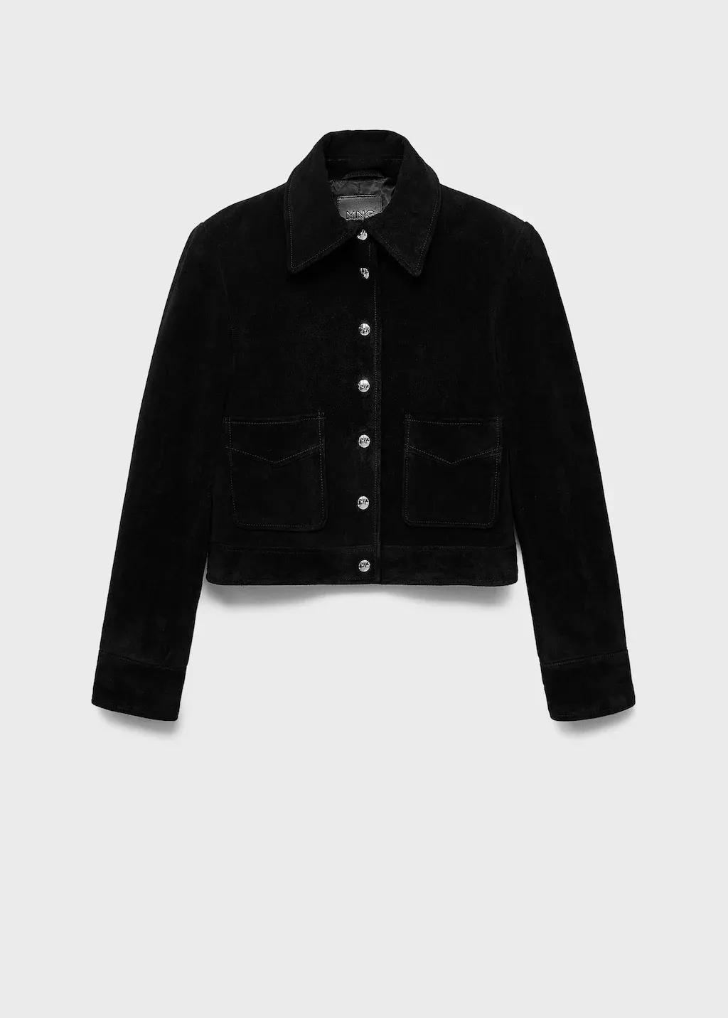 Black Suede Leather Jacket With Buttons, , large image number 0