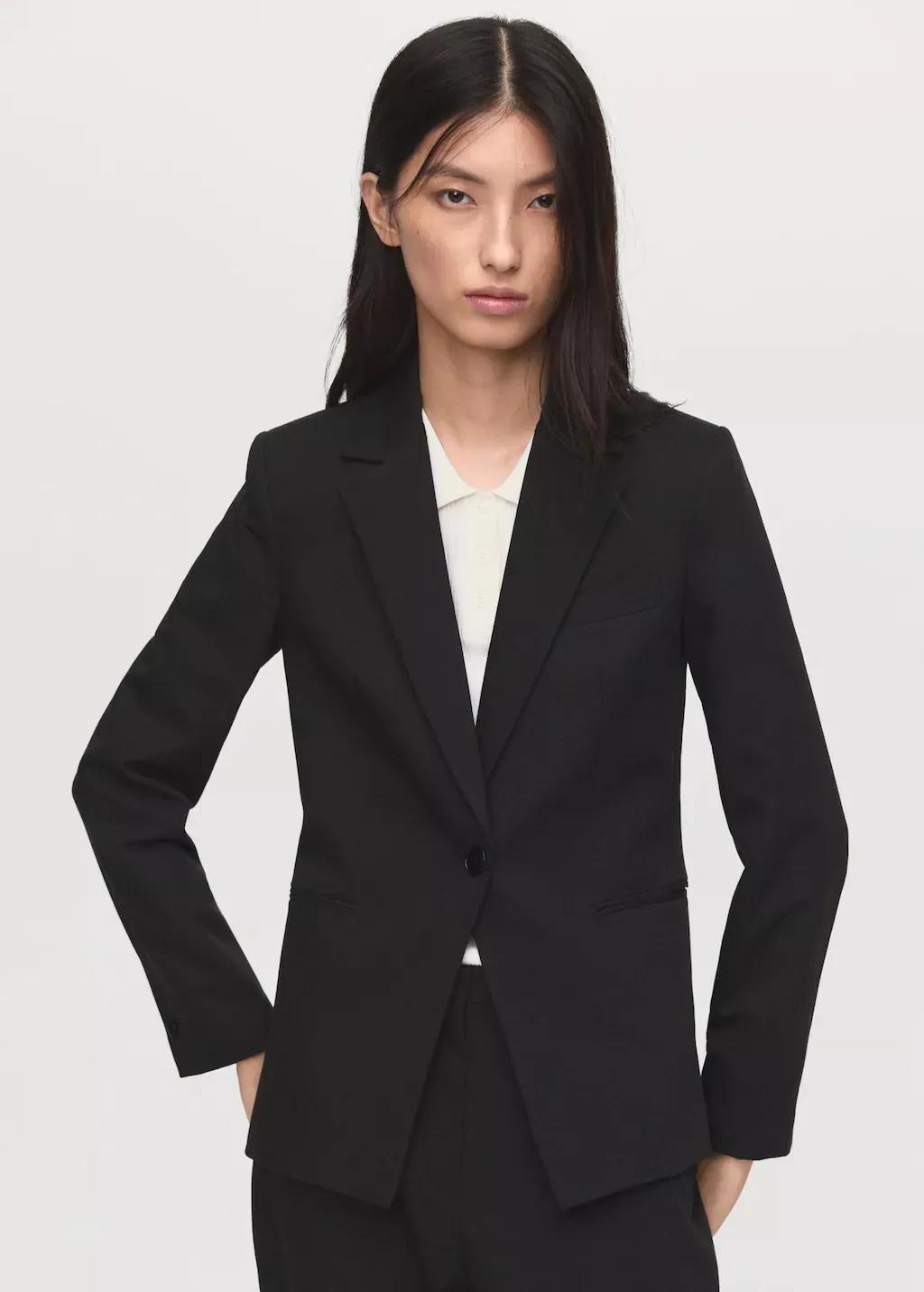 Black Fitted Suit Jacket, , large image number 0