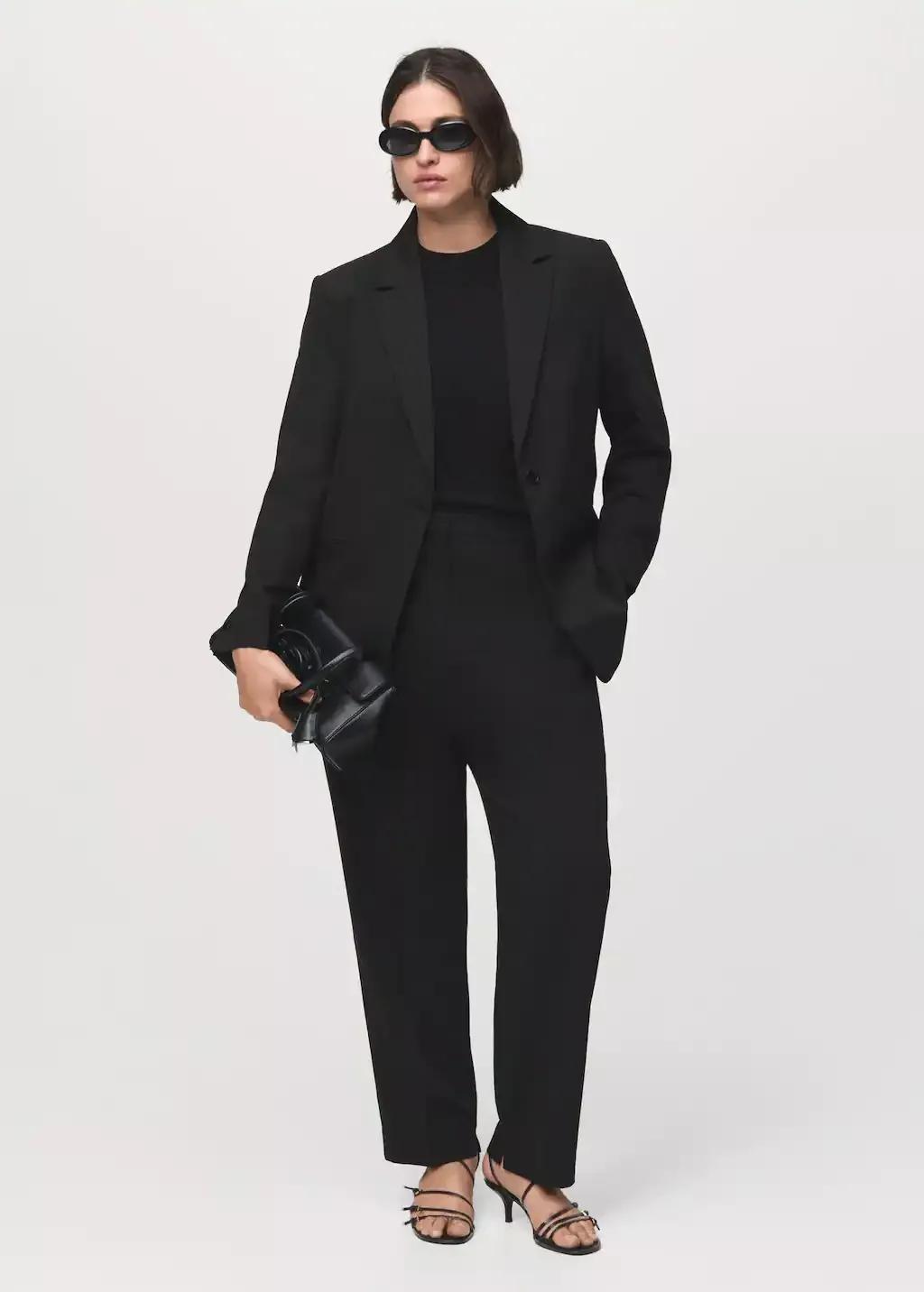 Black Fitted Suit Jacket, , large image number 4