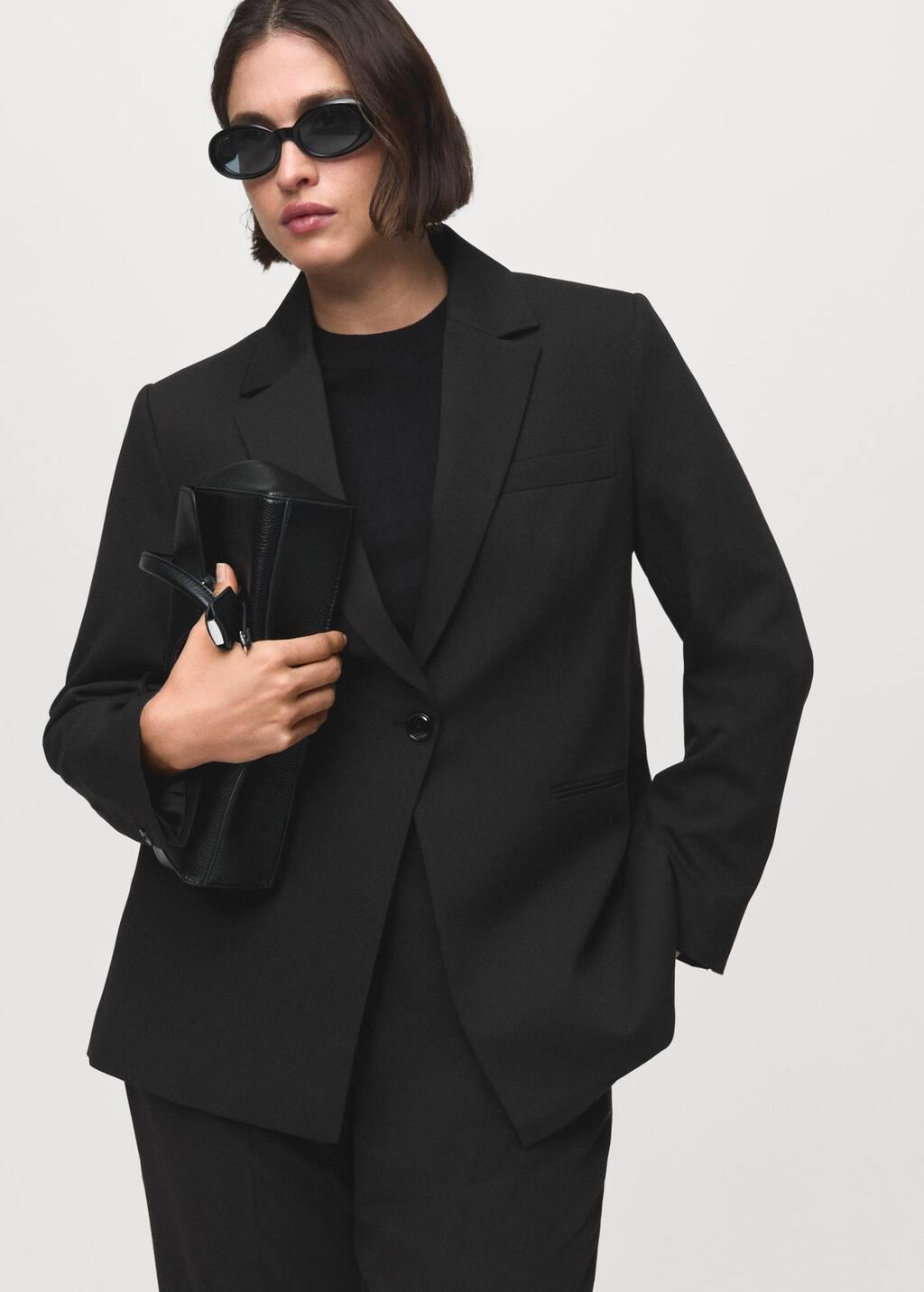 Black Fitted Suit Jacket, , large image number 6