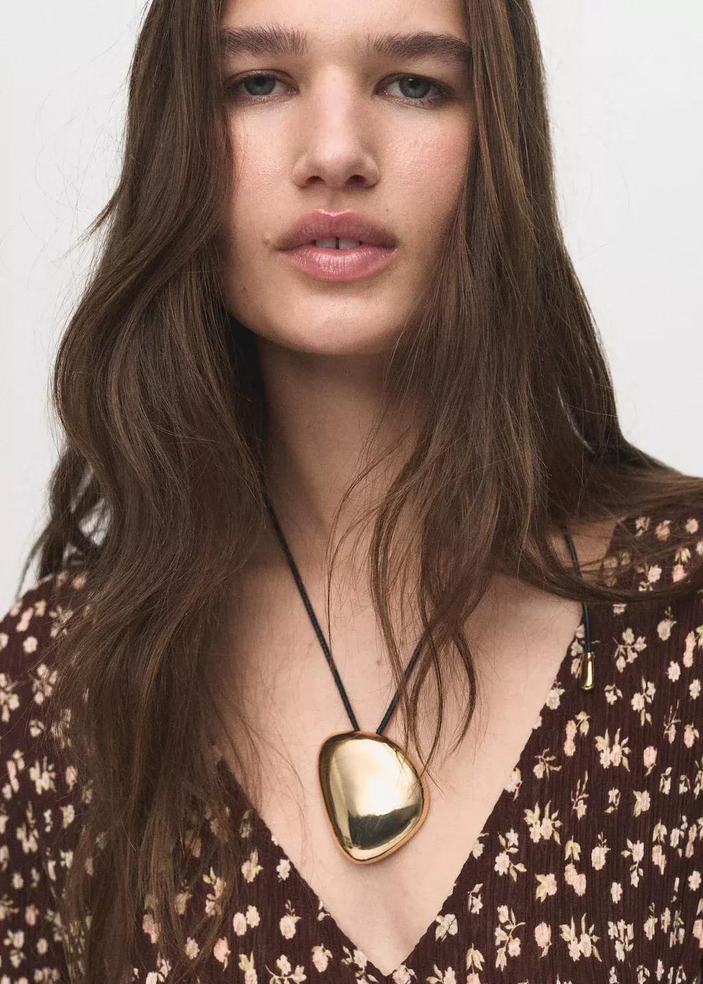 Brown Printed V-Neck Dress, Brown, large image number 1