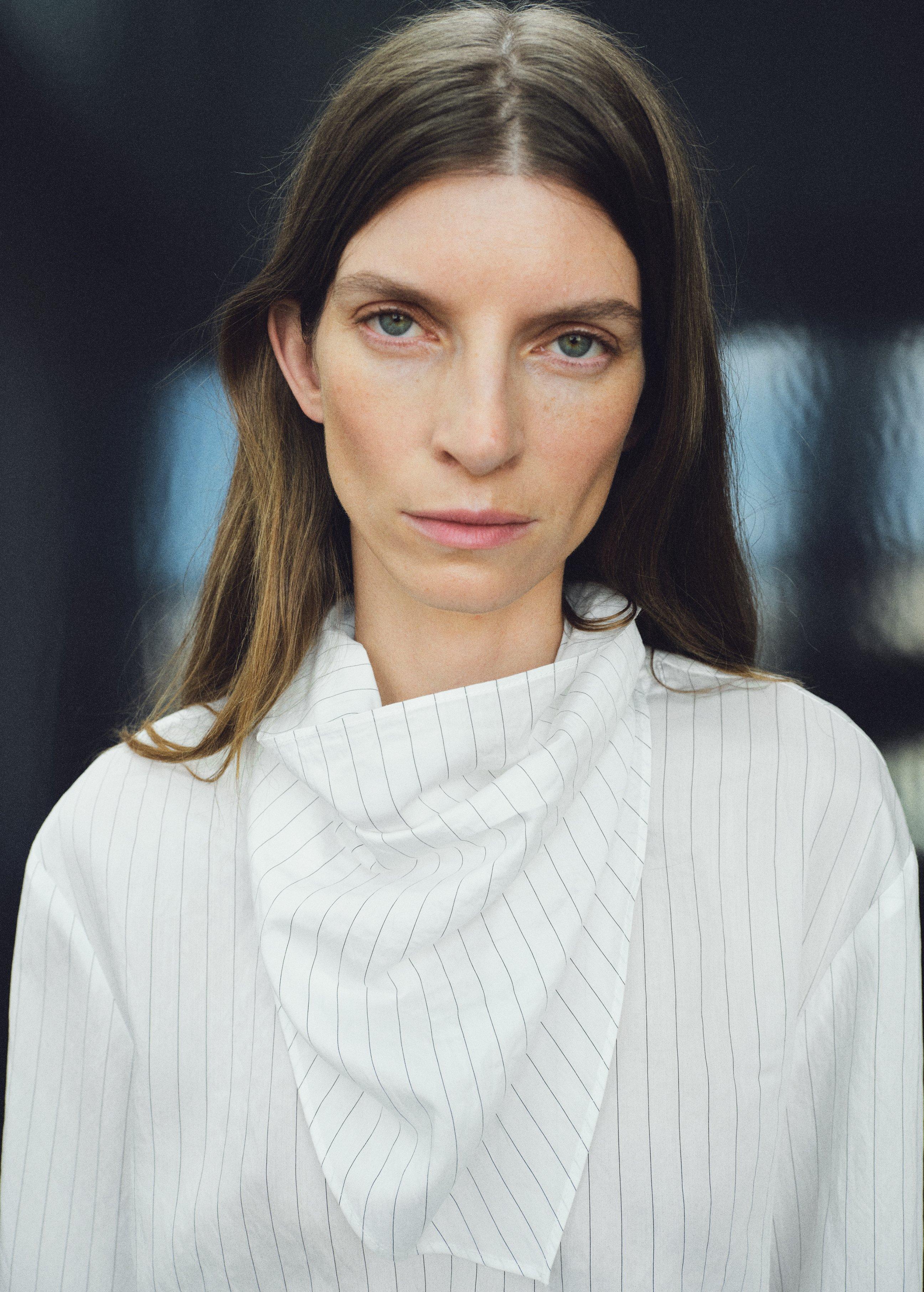 White Striped Blouse With Handkerchief, White, medium